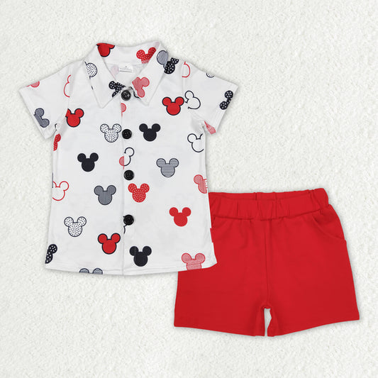 cartoon mouse polo t-shirt shorts set boys clothes
