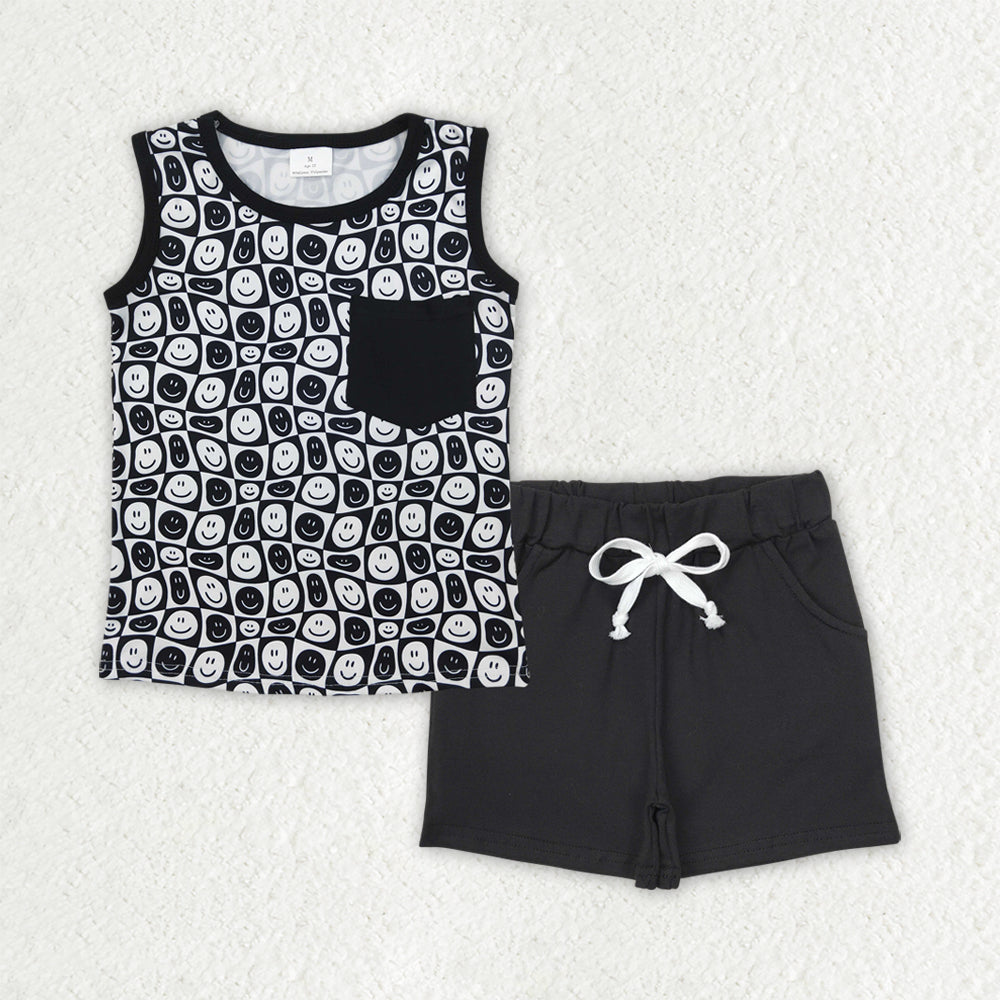 black smiley tank top shorts set boys clothes