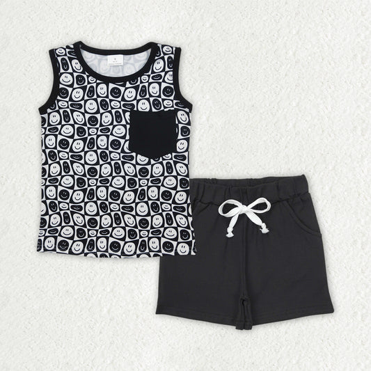 black smiley tank top shorts set boys clothes