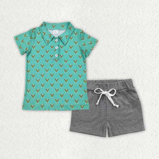 baseball polo t-shirt shorts set boys clothes