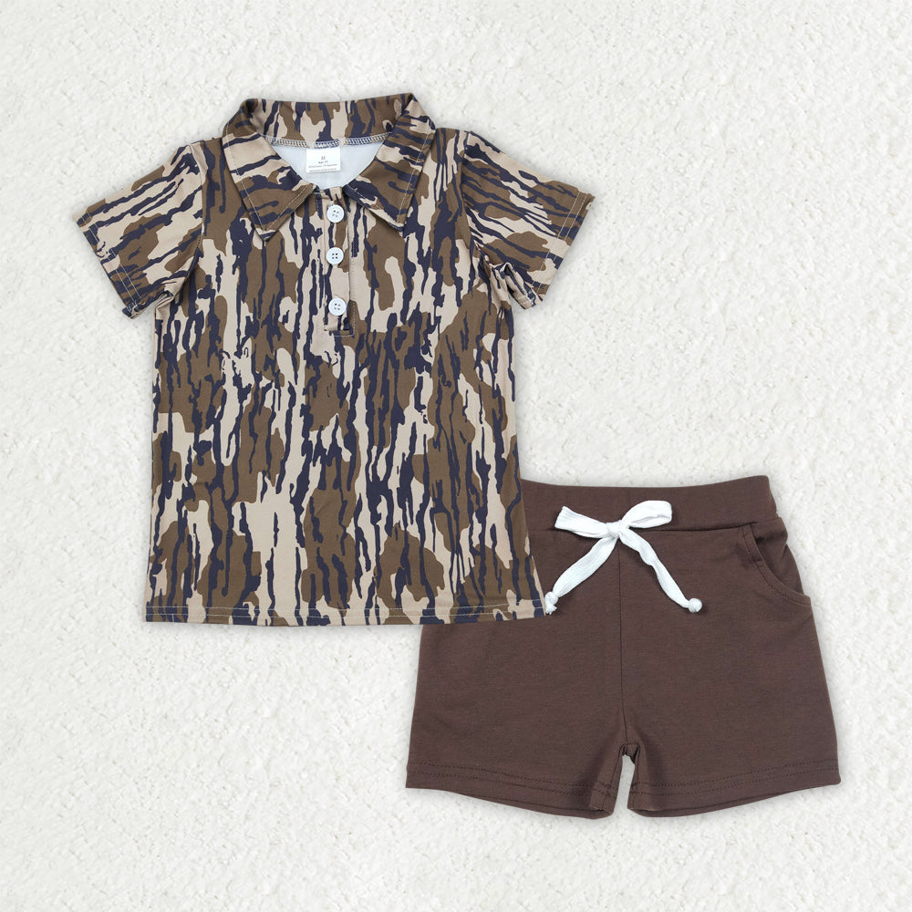 camo polo t-shirt shorts set boys clothes