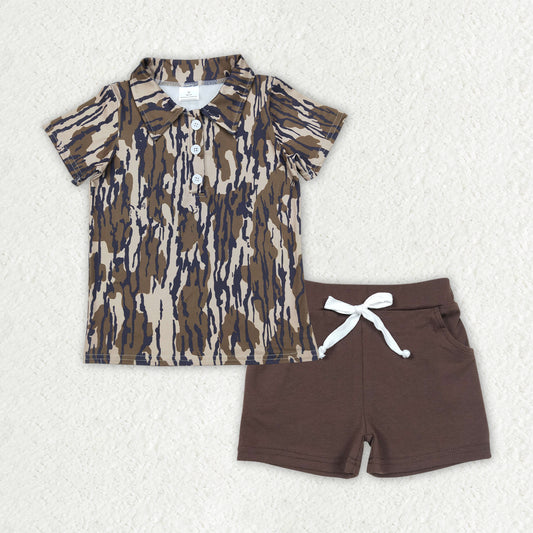 camo polo t-shirt shorts set boys clothes