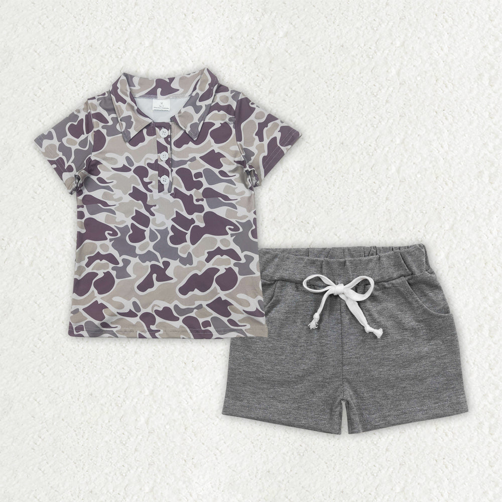 camo polo t-shirt shorts set boys clothes