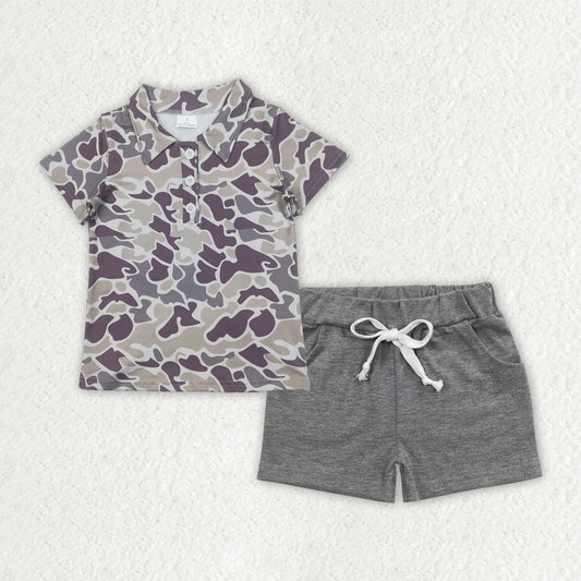 camo polo t-shirt shorts set boys clothes