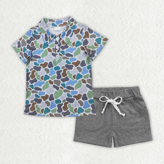 camo polo t-shirt shorts set boys clothes