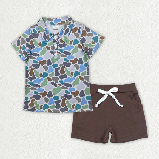 camo polo t-shirt shorts set boys clothes