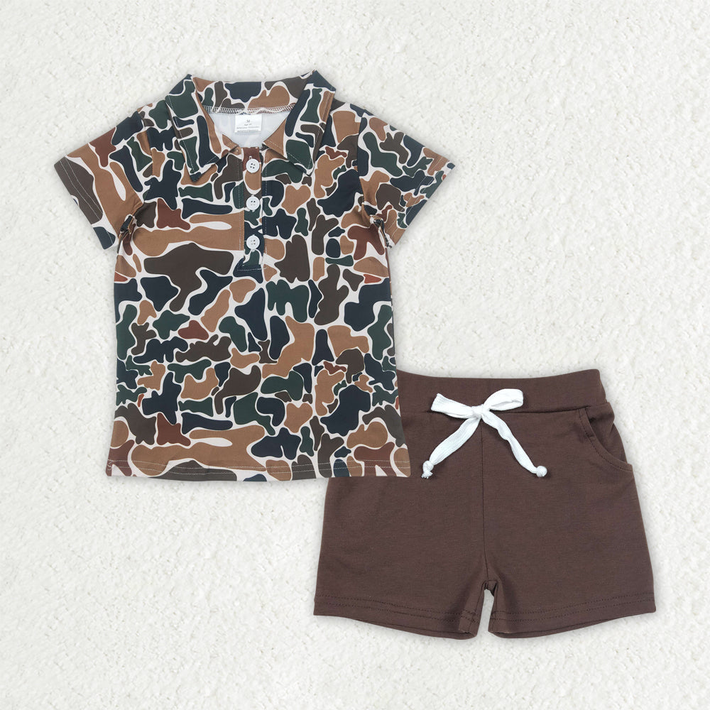 camo polo t-shirt shorts set boys clothes