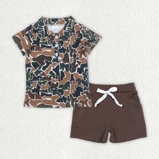 camo polo t-shirt shorts set boys clothes