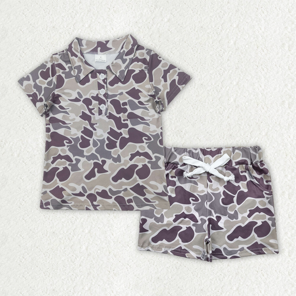 camo polo t-shirt shorts set boys clothes