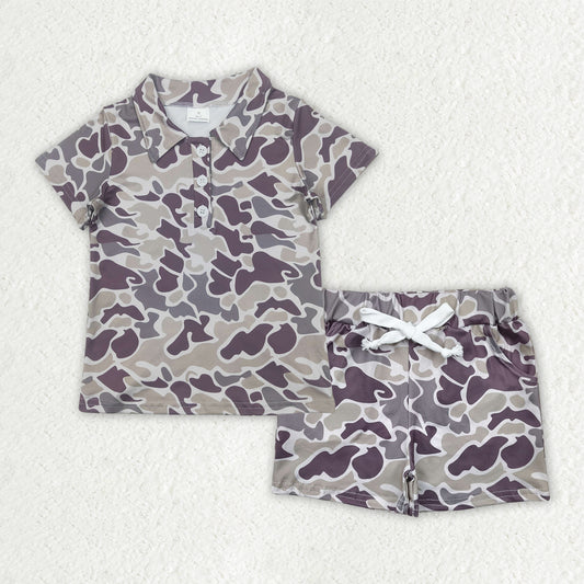camo polo t-shirt shorts set boys clothes