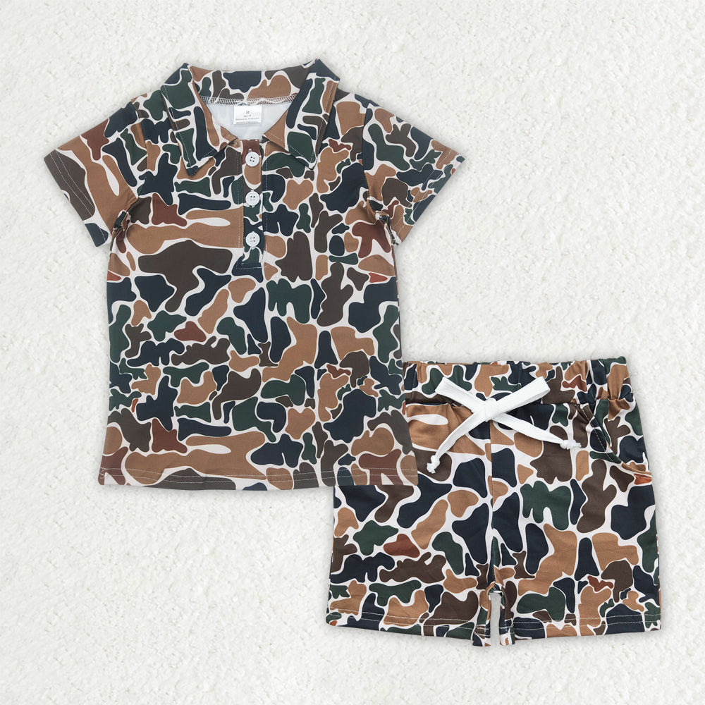 camo polo t-shirt shorts set boys clothes
