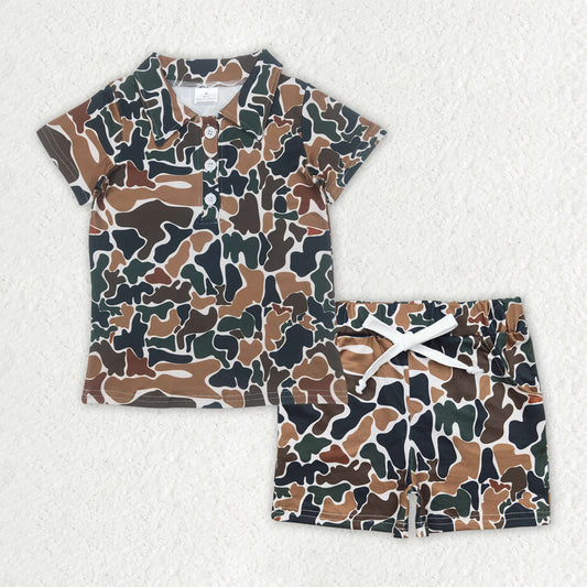 camo polo t-shirt shorts set boys clothes
