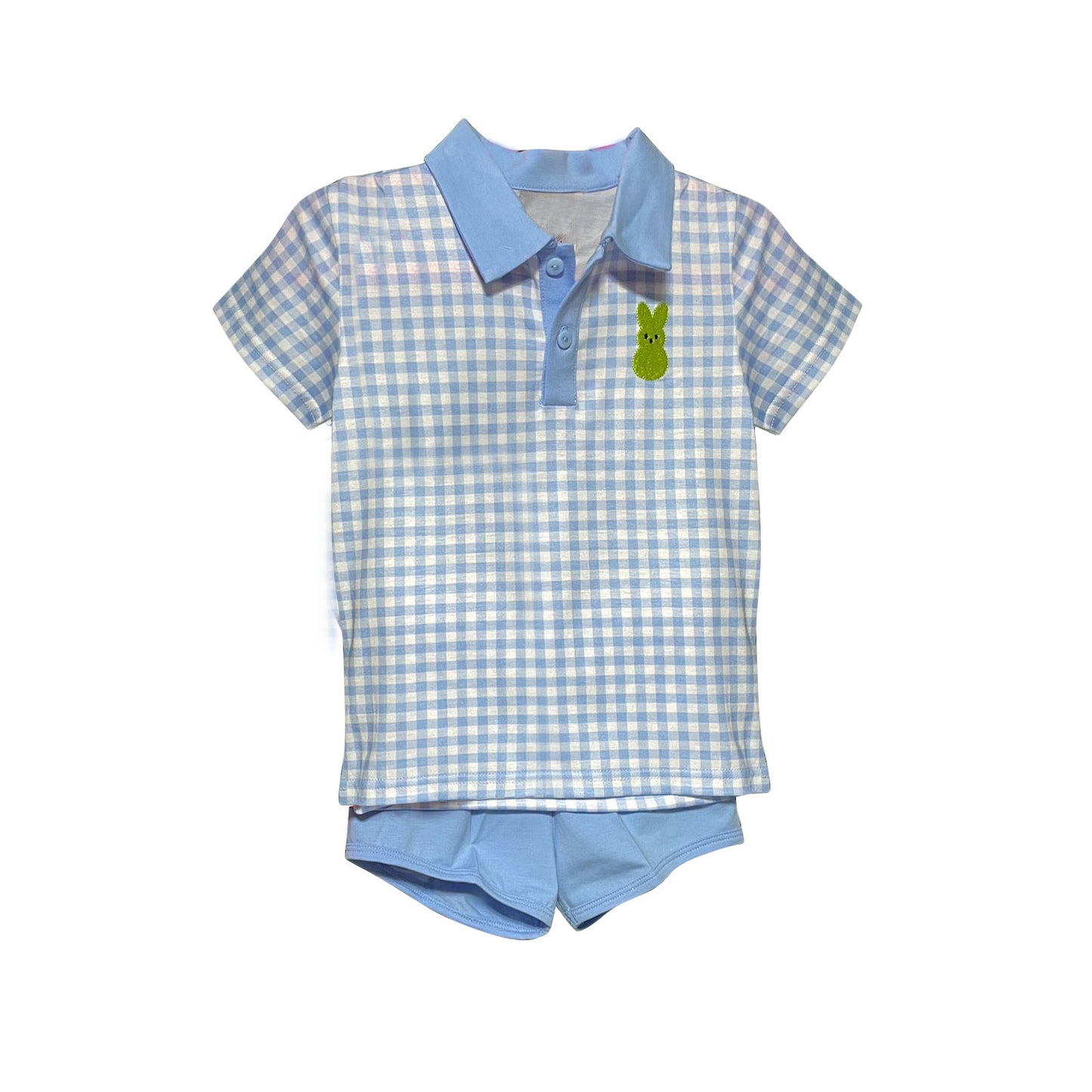 pre order blue plaid bunny easter boy shorts set