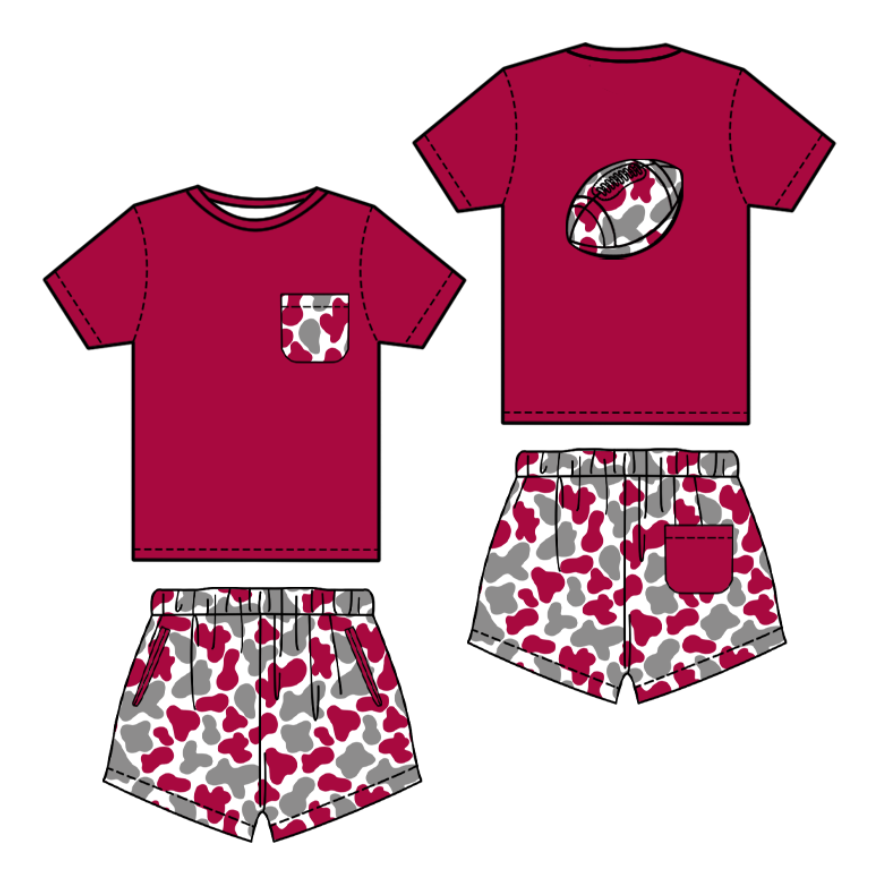 pre order maroon camo football boy shorts set