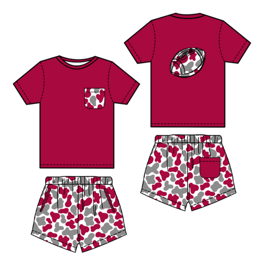 pre order maroon camo football boy shorts set
