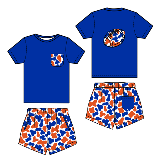 pre order royal blue camo football boy shorts set