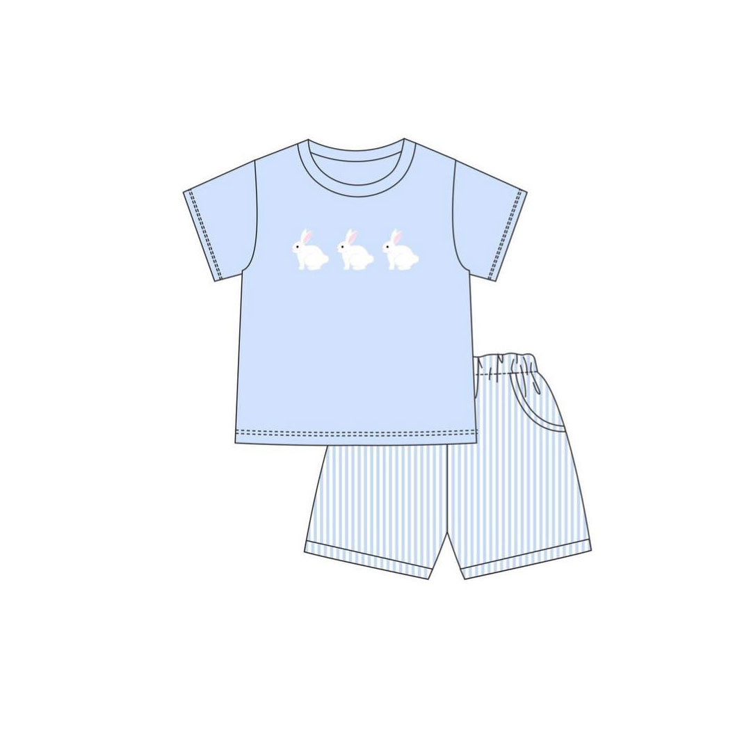 pre order rabbit blue easter boy shorts set