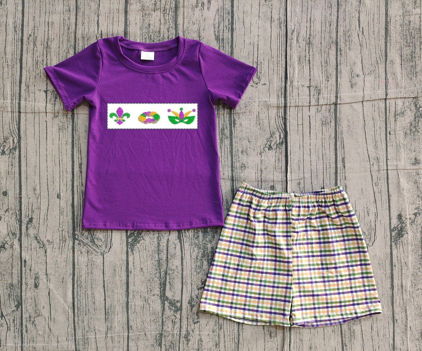 pre order mardi gras boy shorts set (do embroidery)