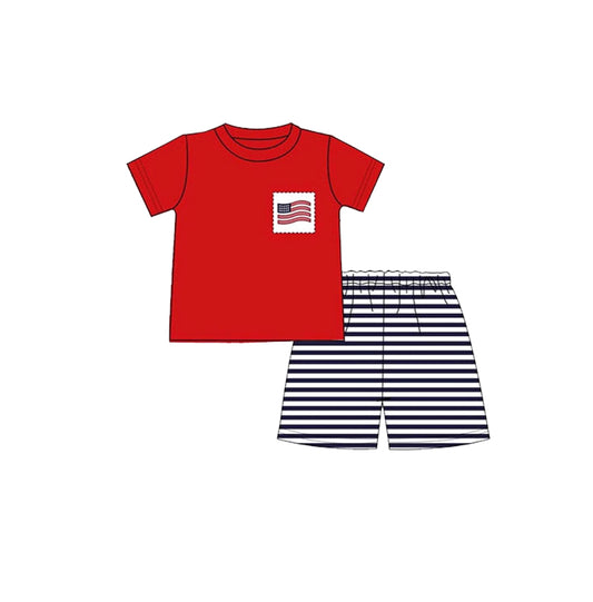 pre order red blue flag shorts set