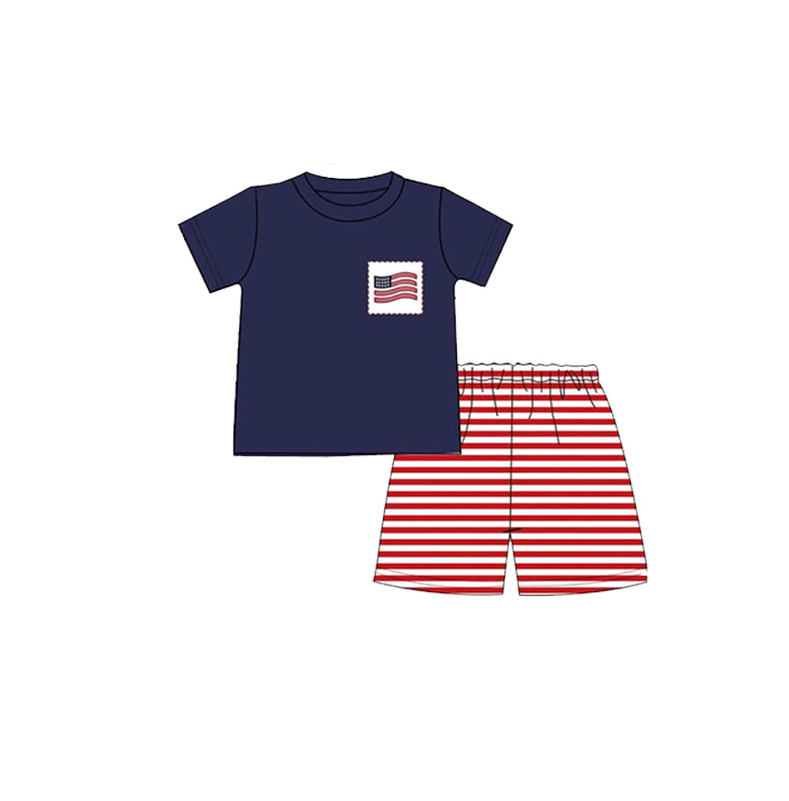pre order red blue flag shorts set