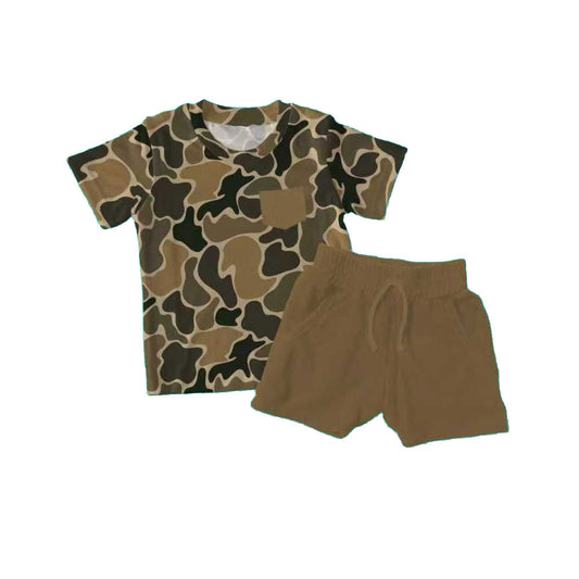 pre order brown camo shorts set