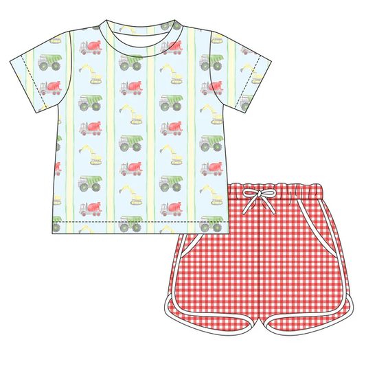 pre order farm tractor boy shorts set