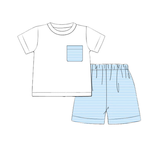 pre order blue stripes boys shorts set