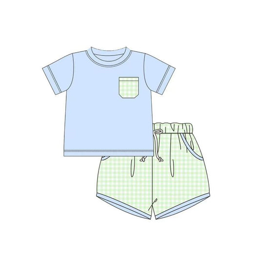 pre order green gingham boys shorts set