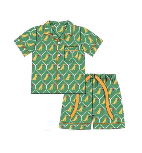 pre order green puppy dog button down shorts pajama set