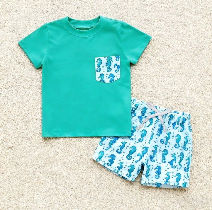 pre order sea horse boy shorts set