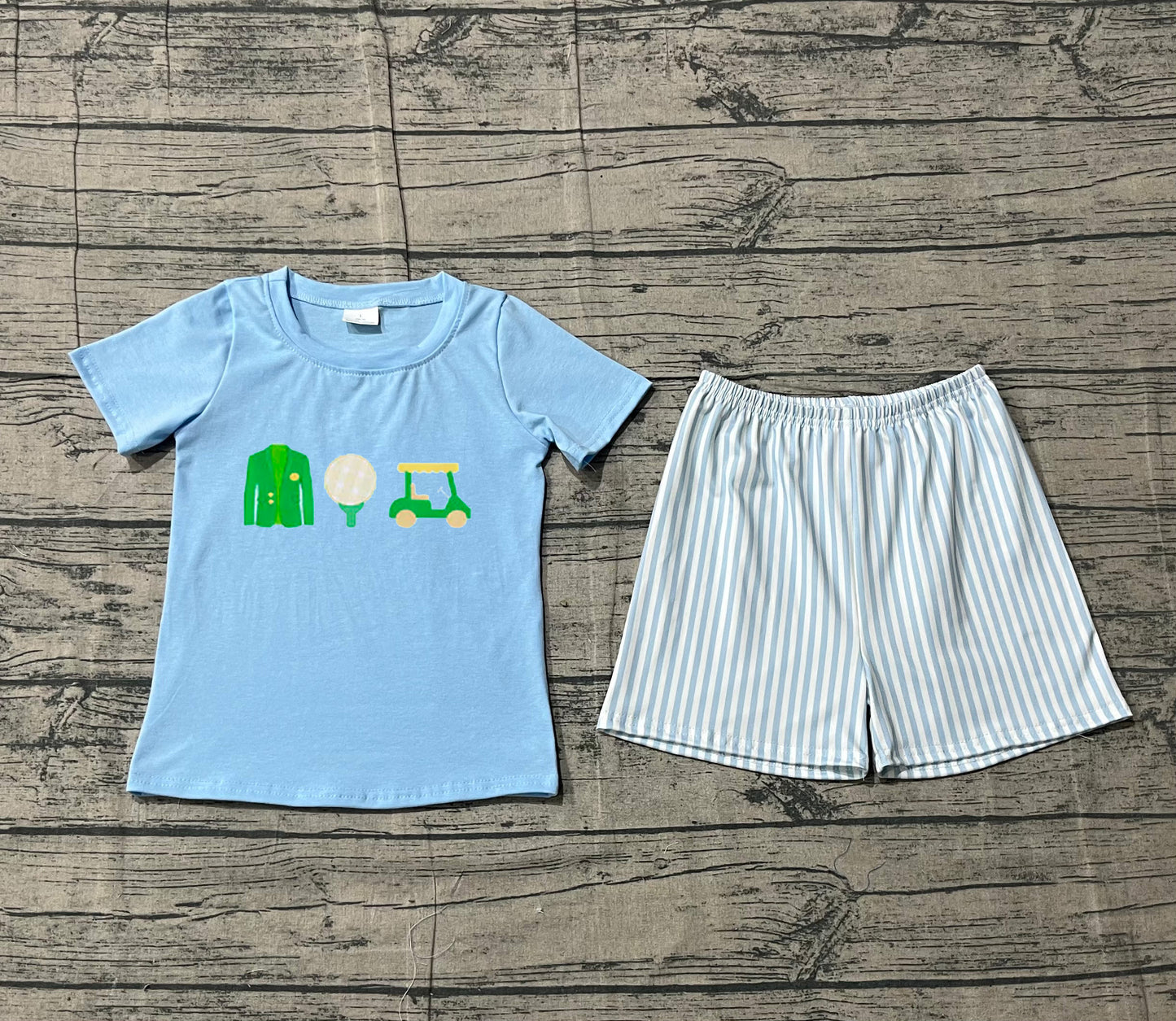 pre order blue golf shorts set (do embroidery)