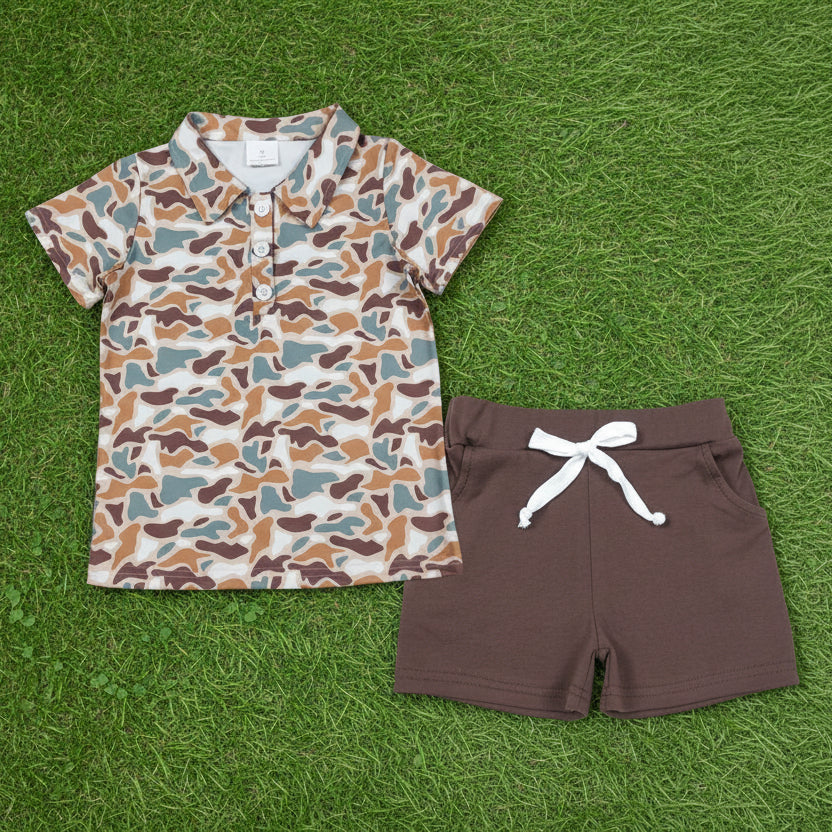 camo polo tee shorts set