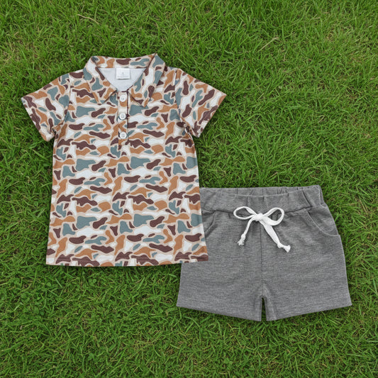 camo polo tee shorts set