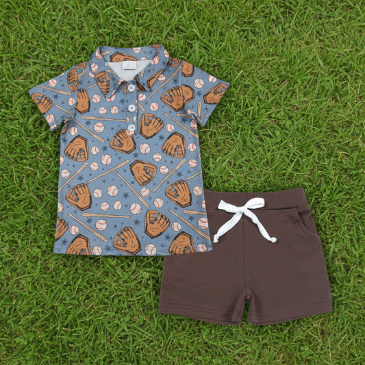 baseball polo tee shorts set