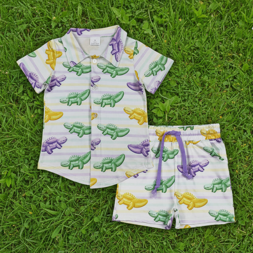 mardi gras dinosaur button t-shirt shorts set