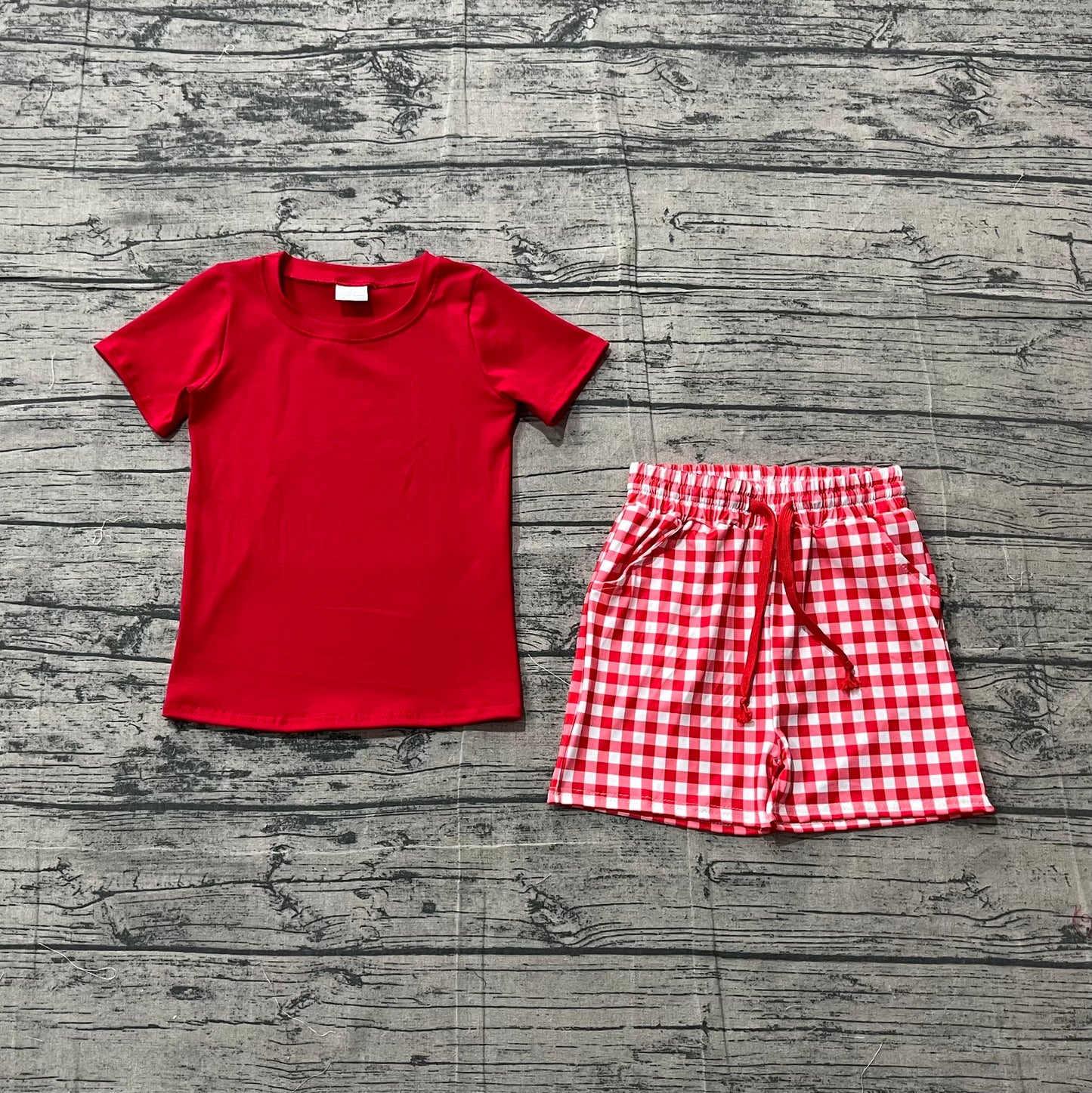 pre order red gingham boy shorts set