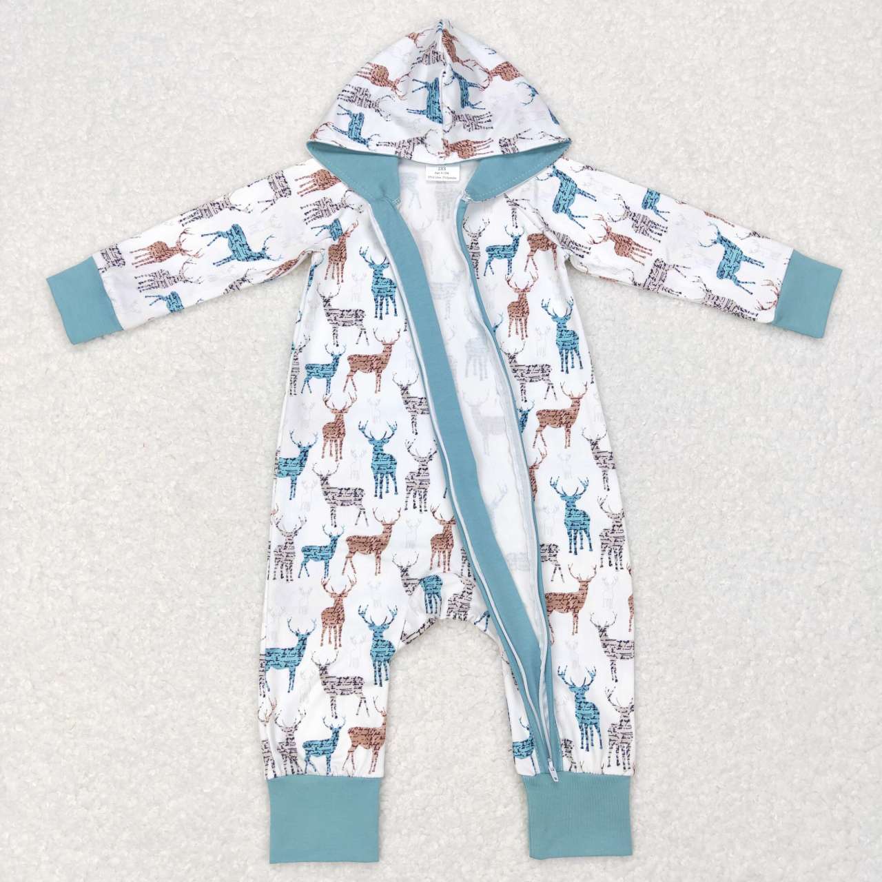 baby fall deer print zip hoodie romper