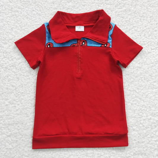 short sleeve cartoon red zip pullovers