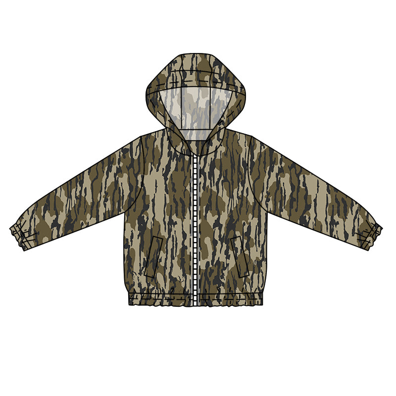 pre order boy long sleeve green camo zip hoodies coat