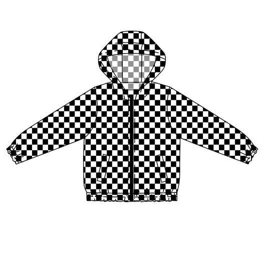 pre order girl long sleeve black checkered zip jacket