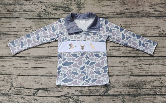 pre order duck deer dog boys camo zip pullover（do embroidery）