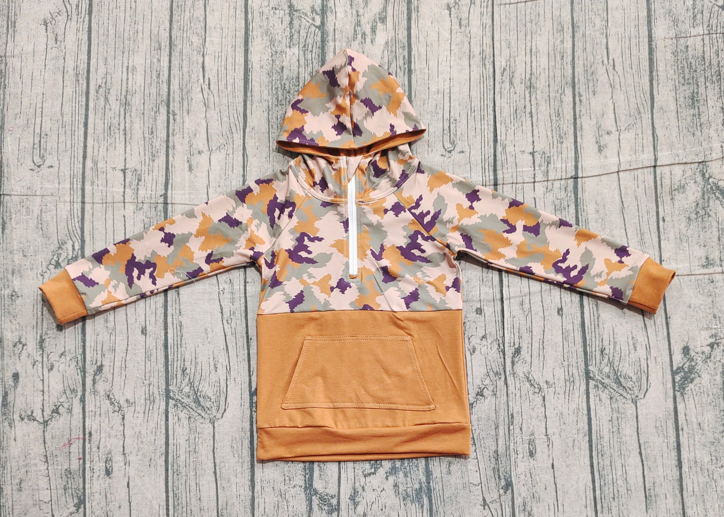 Pre order kids long sleeve camo zipper hoodie