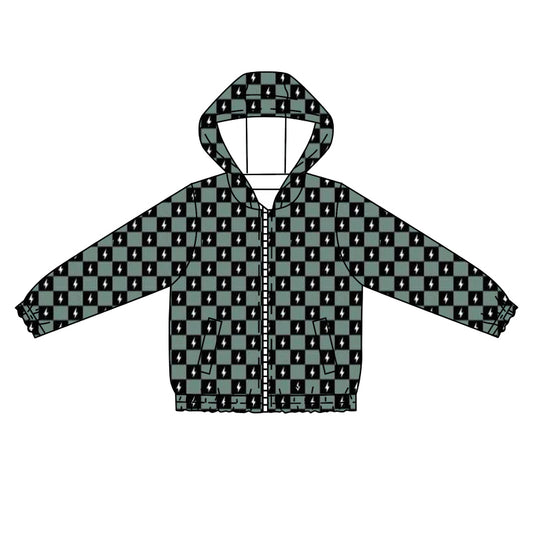 pre order long sleeve lightning bolt and checkered zip jacket