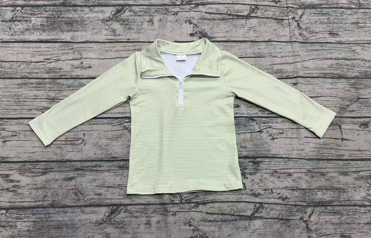 pre order  long sleeve green stripes zip pullover