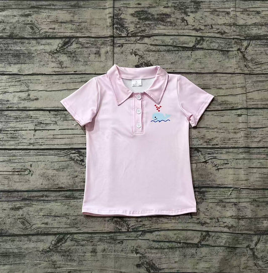 pre order whale heart pink polo tee (do print)