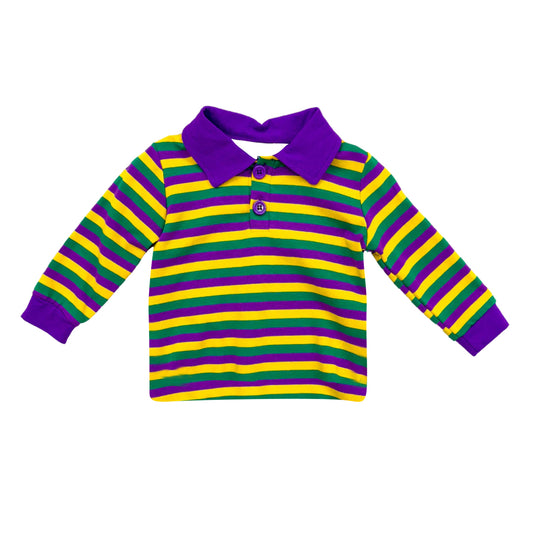 pre order purple green gold stripes boy long sleeve polo shirt
