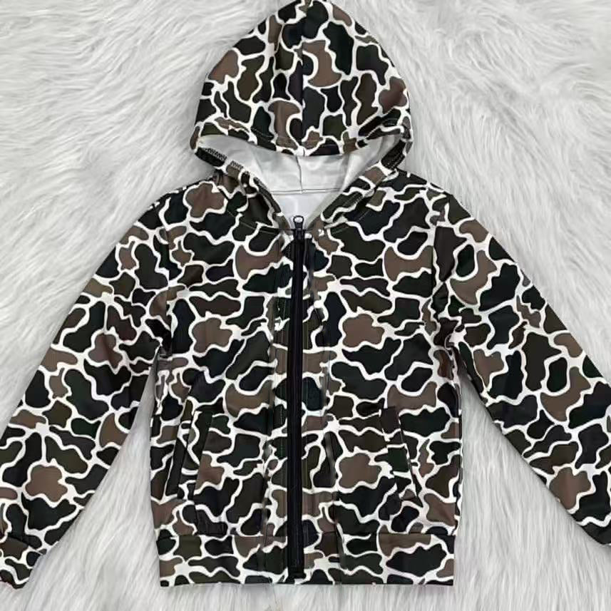 Pre order kids long sleeve camo zipper hoodie