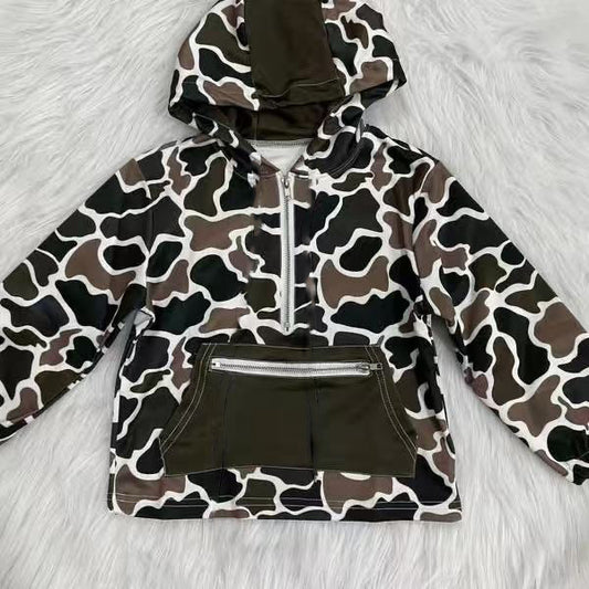 Pre order kids long sleeve camo zipper hoodie