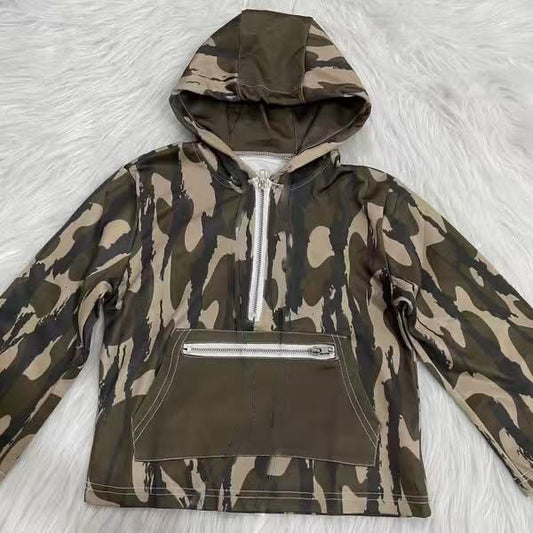 Pre order kids long sleeve camo zipper hoodie