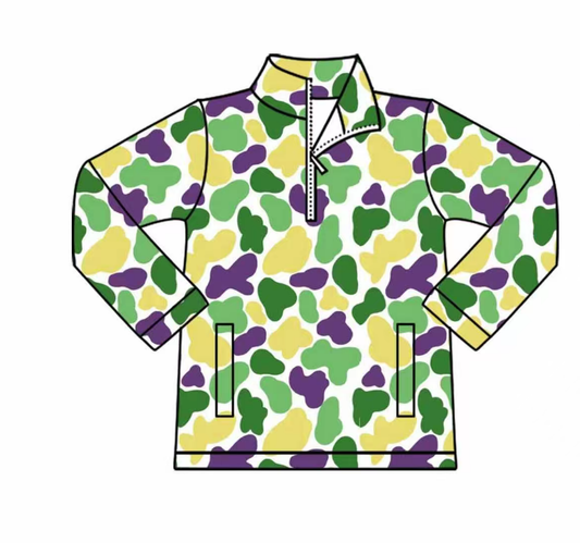 pre order purple green gold camo mardi gras boy zip pullover